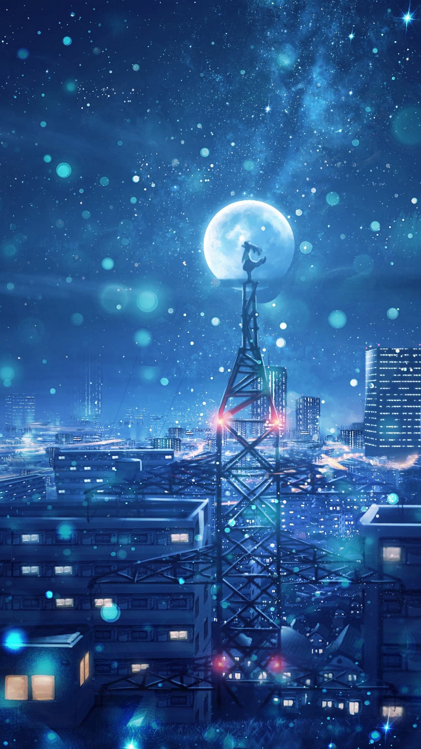 Dream Blue Cityscape Snowfall Moon Cold Night x 79 - free HD phone wallpaper for iPhone and Android, 1284x2778
