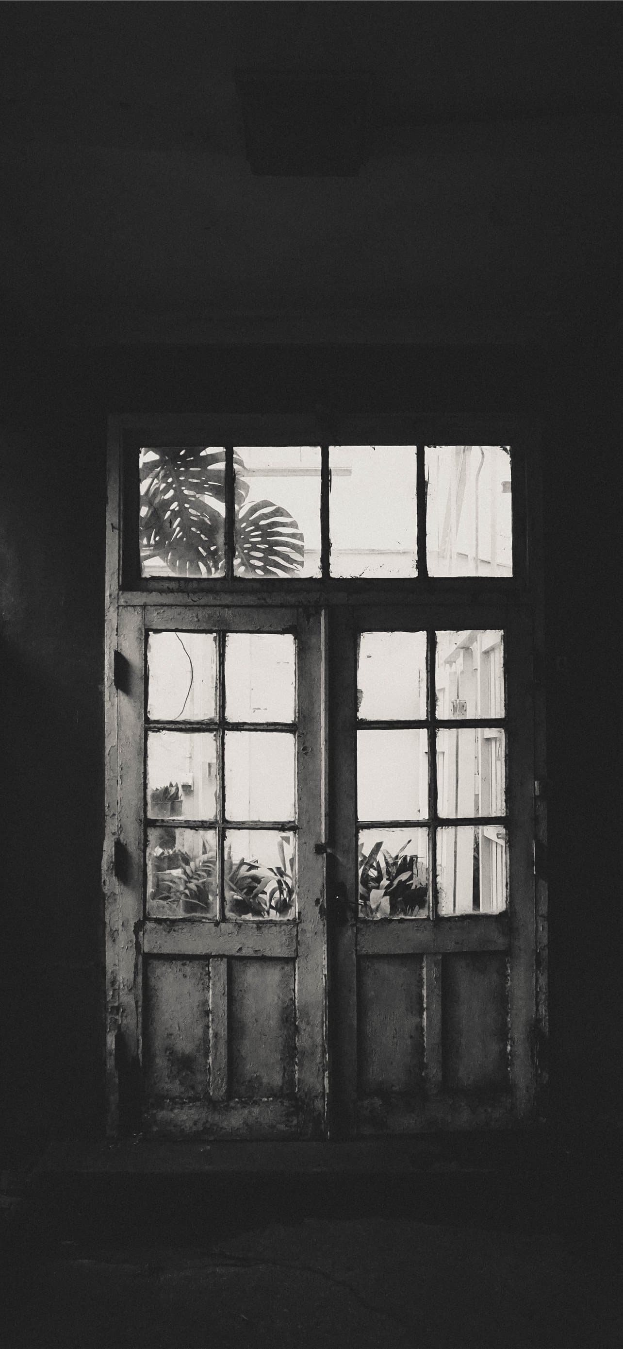 Grayscale Photo Of Wooden Framed Clear Glass Door