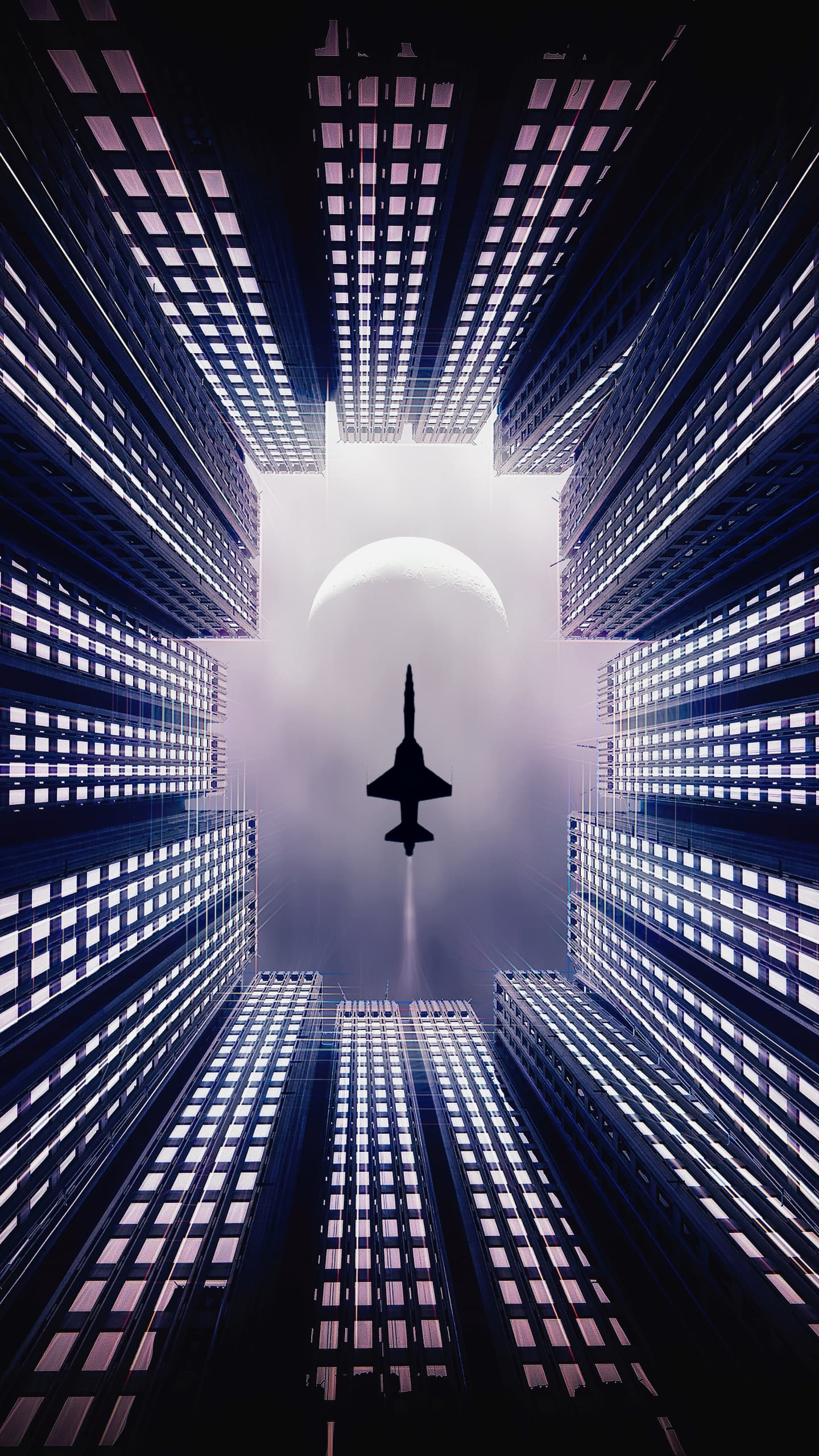 Jet Fighter Moon Buildings 5k x