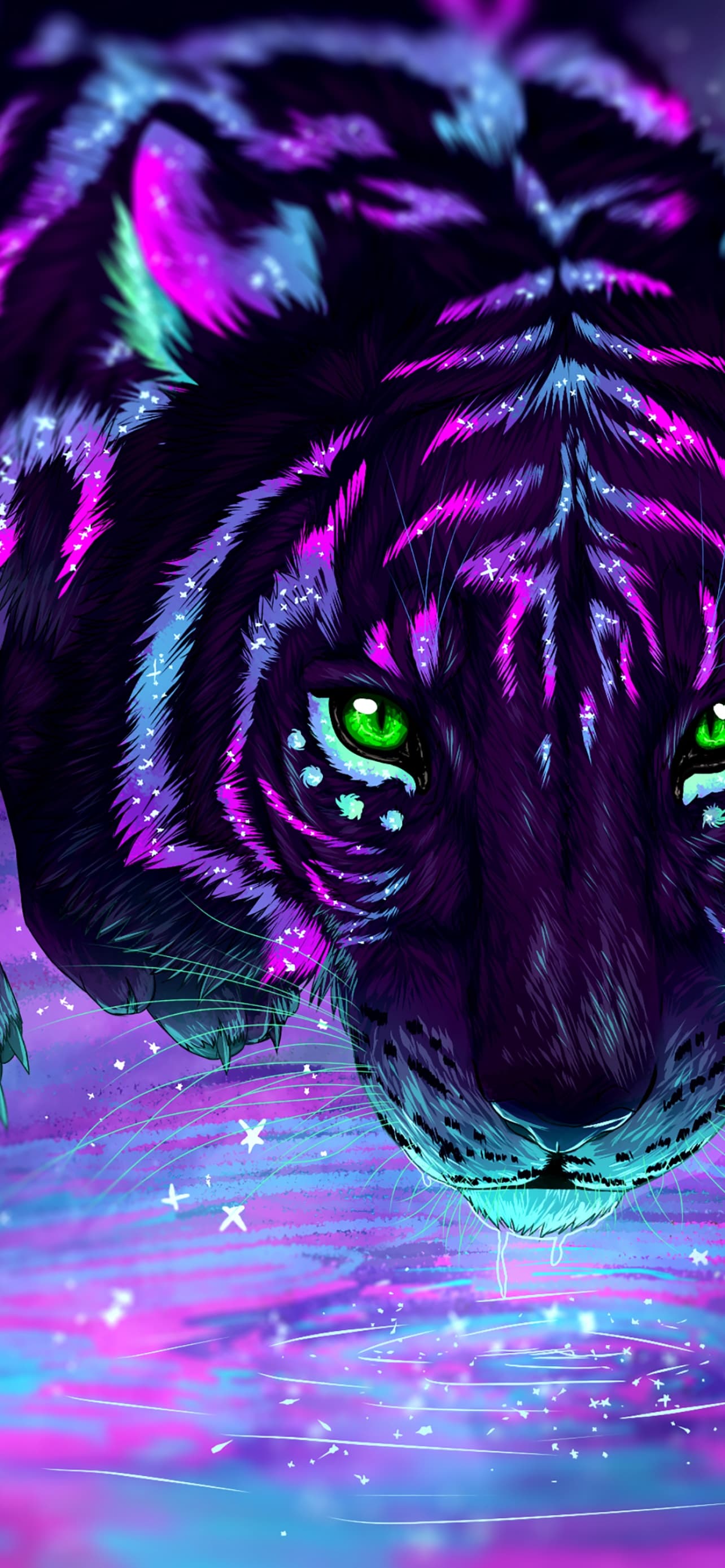 Tiger Neon Digital Paint Glowing x