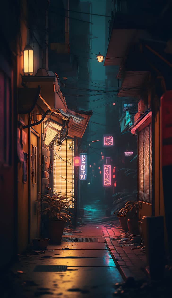 Ai Art Small Alley Tokyo Vertical Portrait Display Hd Wallpaper Preview