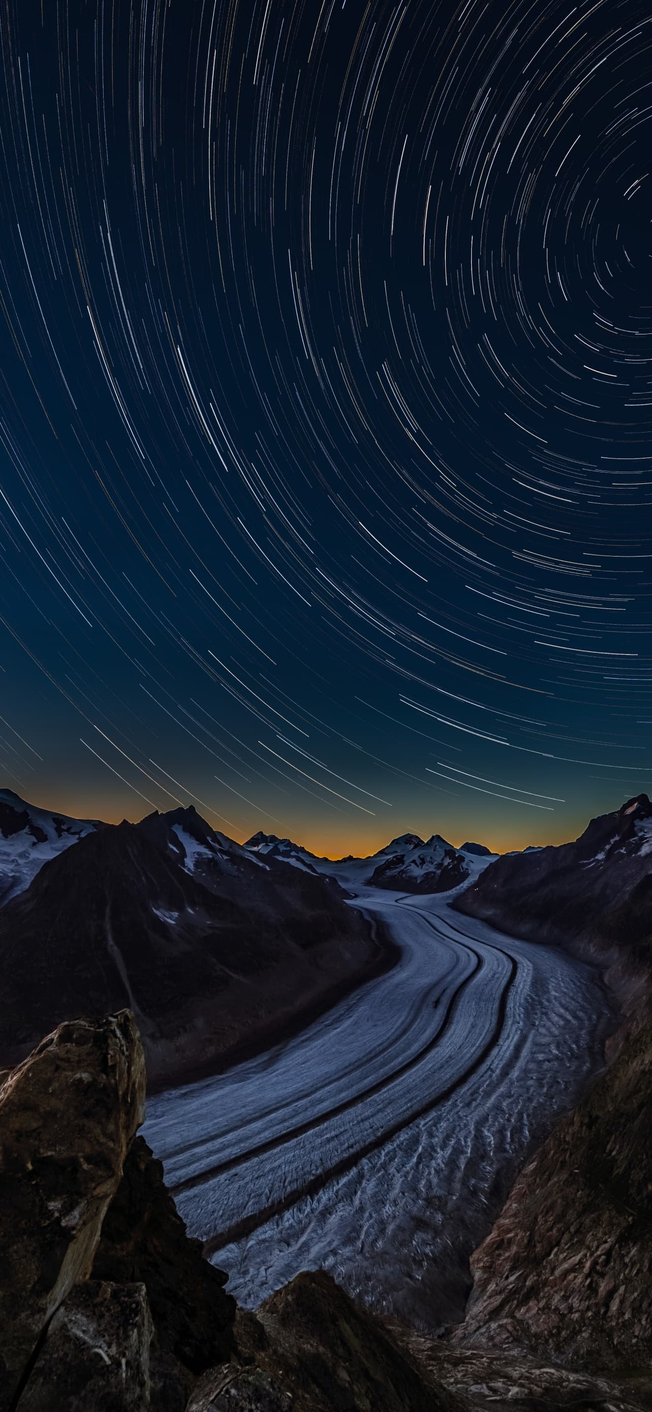 Aletsch Glacier Star Trails Night Time Switzerland Long x