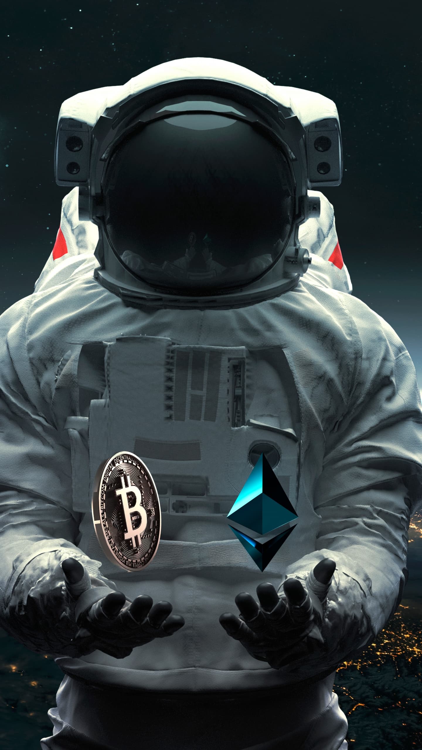 Astronaut Bitcoin Ethereum Cryptocurrency Planet Earth x - free HD phone wallpaper for iPhone and Android, 1284x2778