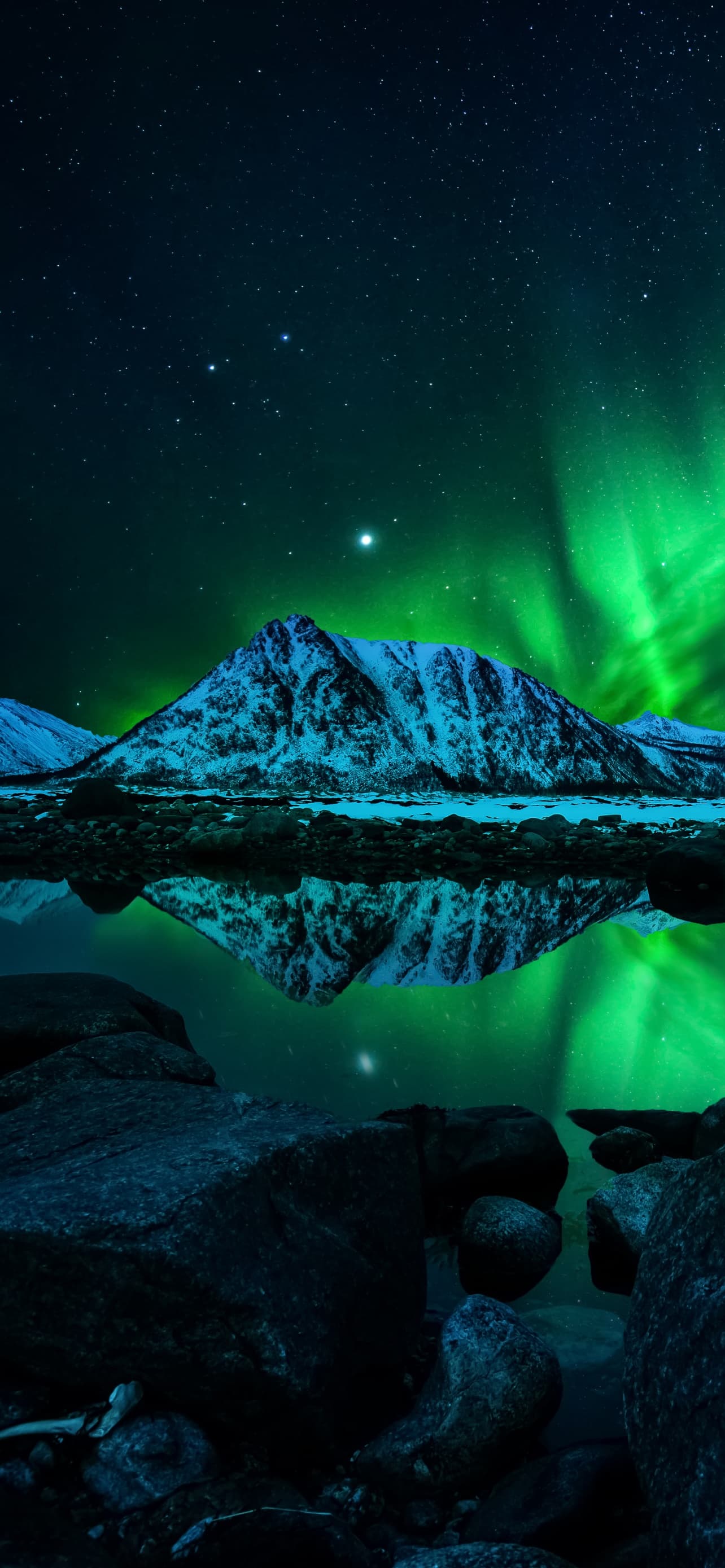 Aurora Borealis Northern Lights Night Mountains Cold Lake x - free HD phone wallpaper for iPhone and Android, 1284x2778