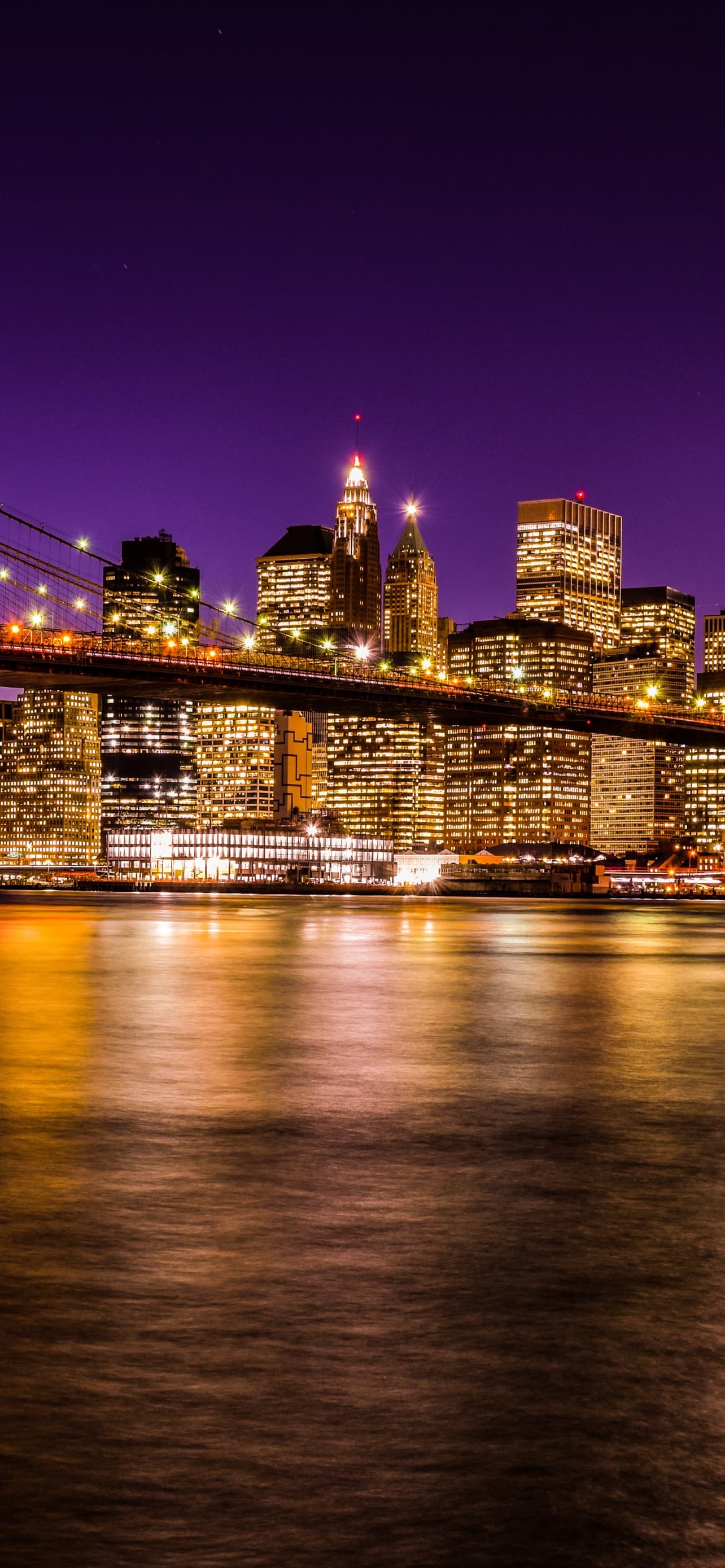 Brooklyn Bridge New York City Skyline Cityscape Night Time x - free HD phone wallpaper for iPhone and Android, 1284x2778