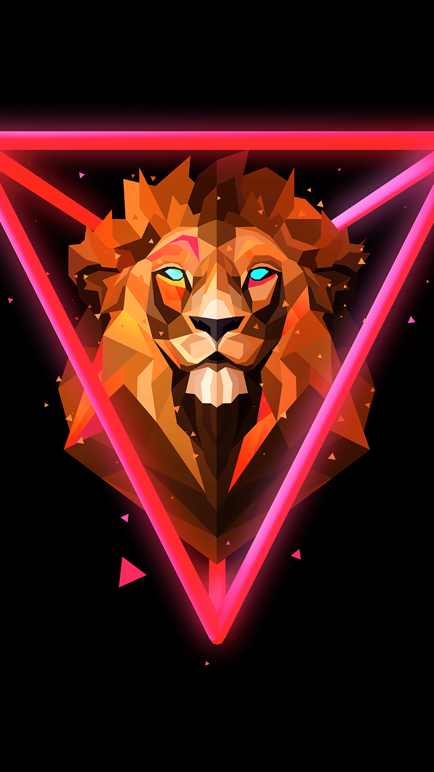 Lion Wild Low Poly Artwork Amoled Black Background Neon x