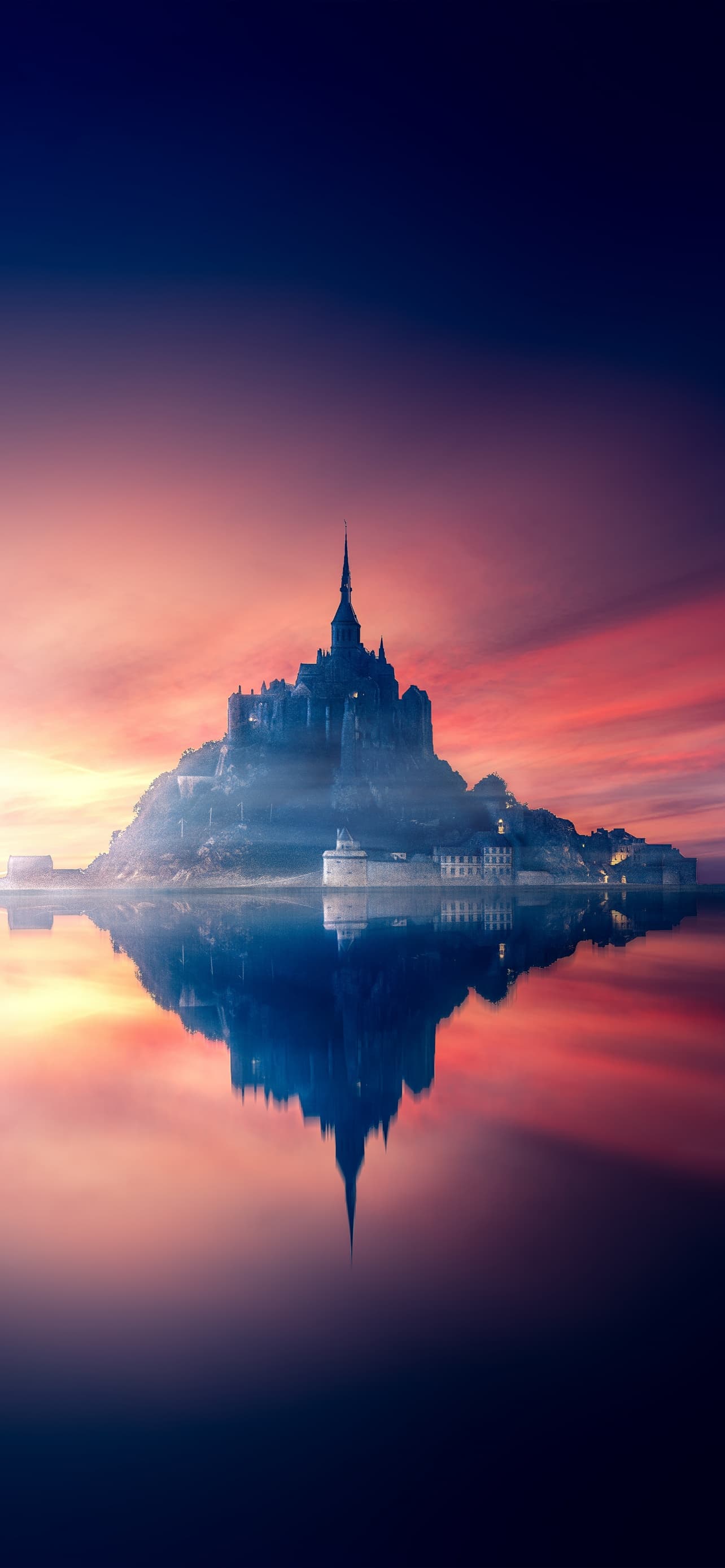Mont Saint Michel Sunset Twilight Dawn Reflection Normandy x - free HD phone wallpaper for iPhone and Android, 1284x2778