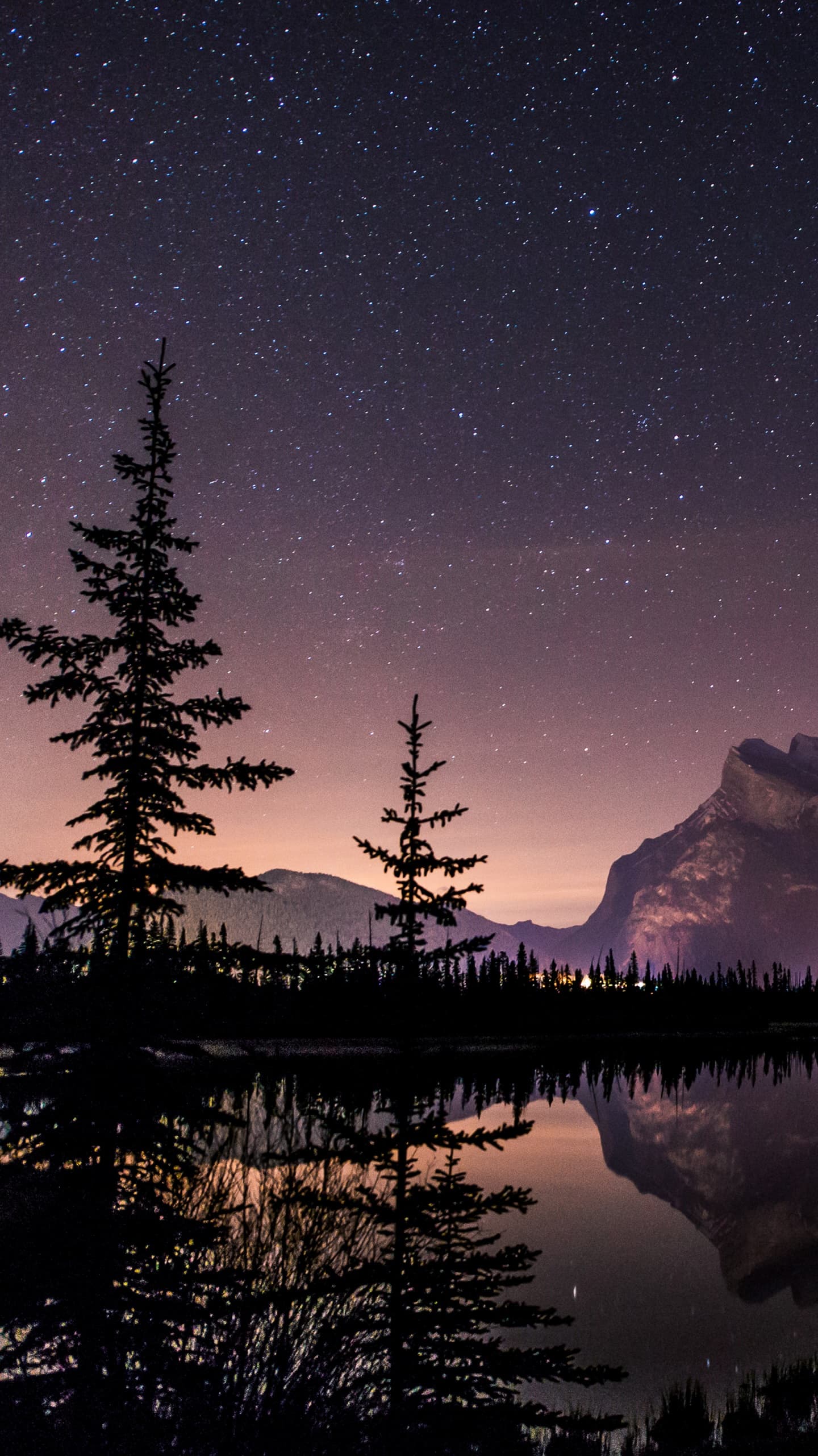 Mount Rundle Nightscape Banff National Park Reflections x 28 - free HD phone wallpaper for iPhone and Android, 1284x2778