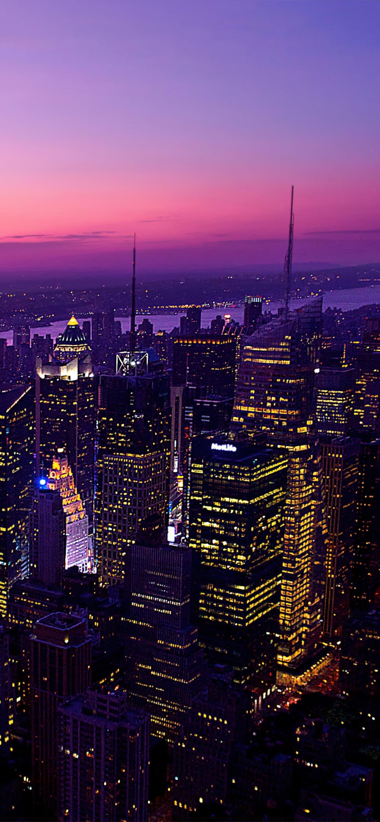 New York City Twilight Evening City Lights Dark Night Pink x