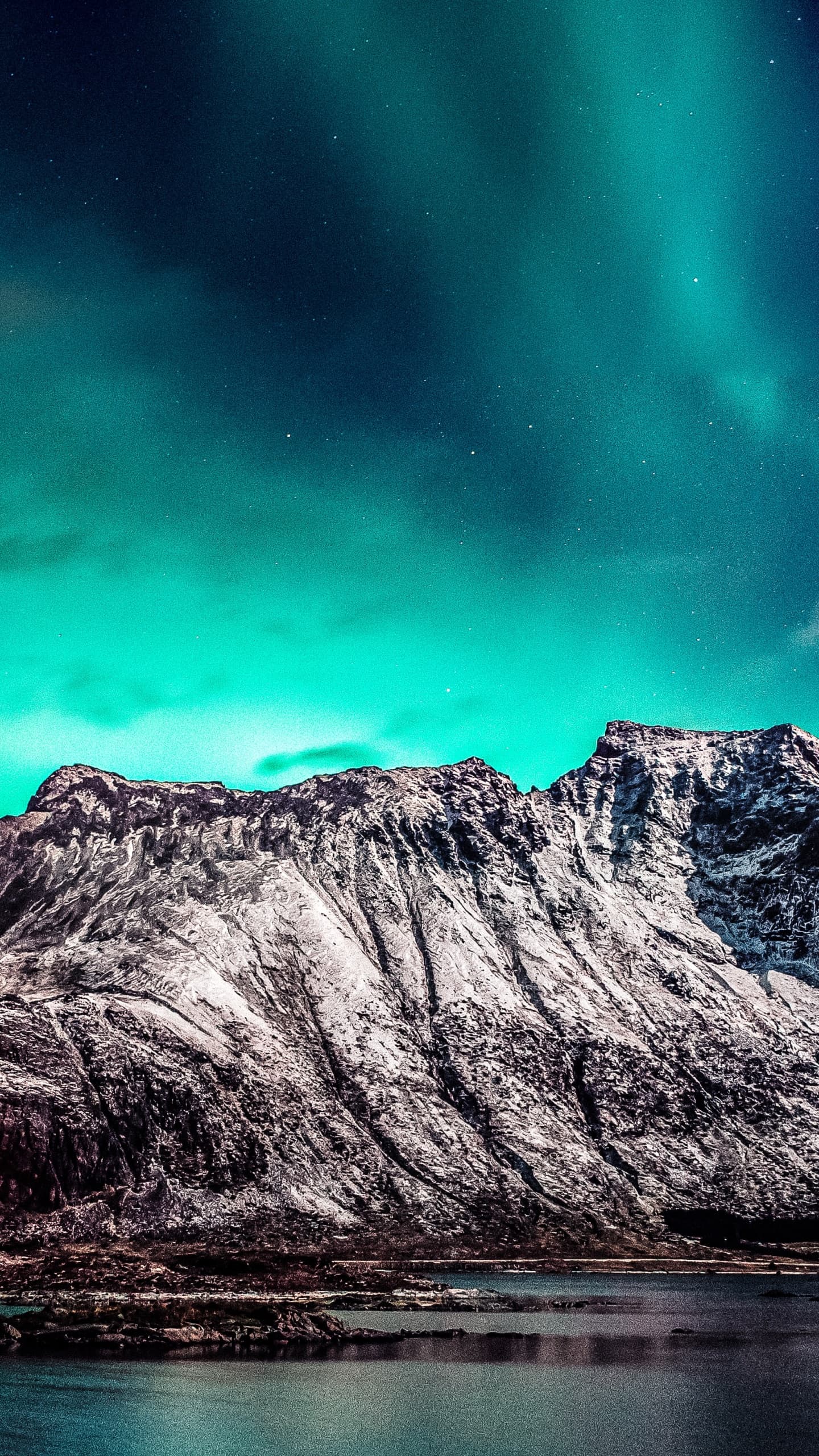 Nordic Mountain Range Aurora Borealis Starry Sky Glacier x