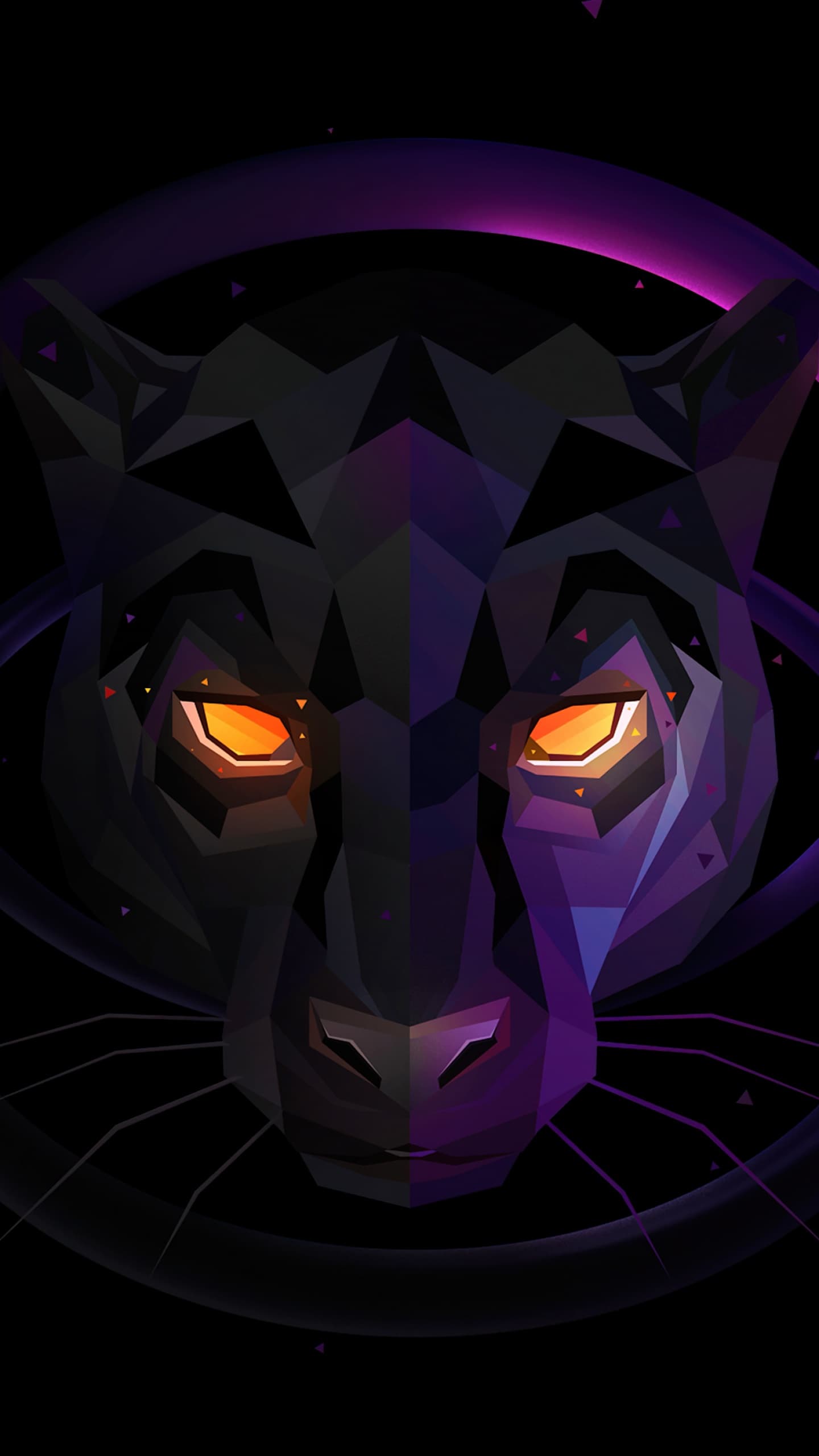 Panther Scary Glowing Eyes Low Poly Dark Background x