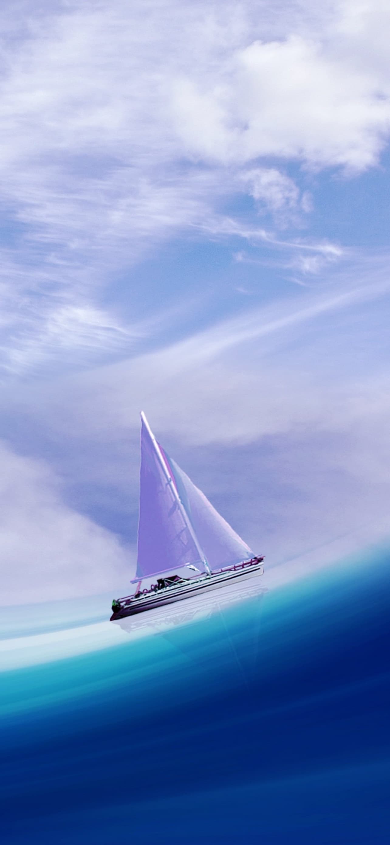 Sailing Ship Illusion Sea Cloudy Sky Blue Ocean Surreal 5k x