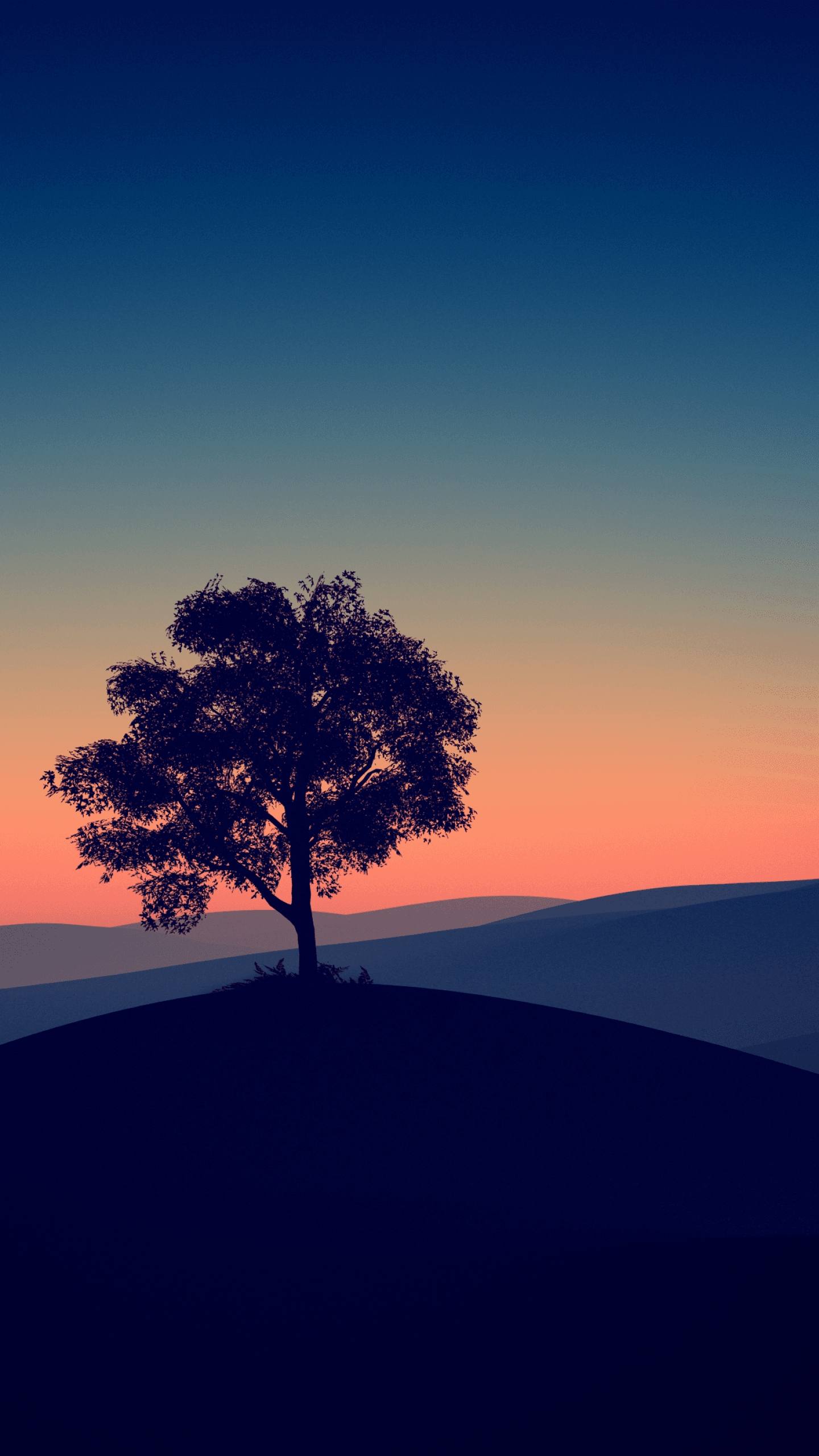 Solitude Tree Crescent Moon Silhouette Sunset Dusk Gradient x - free HD phone wallpaper for iPhone and Android, 1284x2778