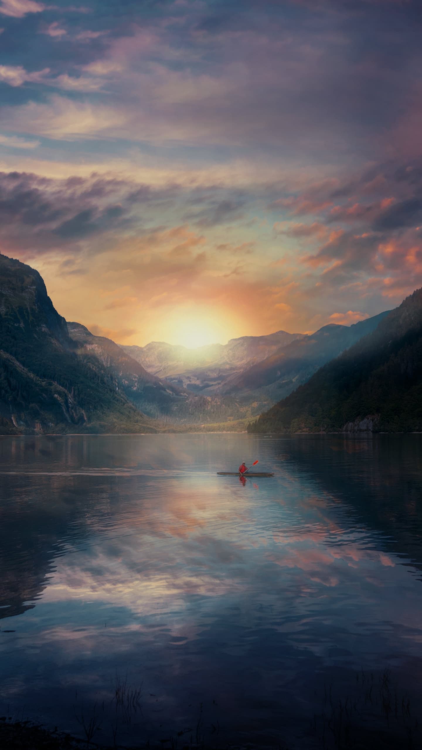Sunrise Alone Mountains Morning Reflection Lake Switzerland x