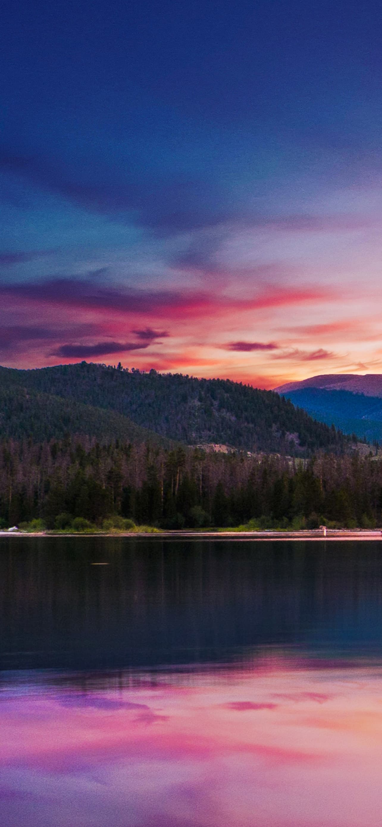 Sunset Forest Mountains River Body Of Water Reflection x