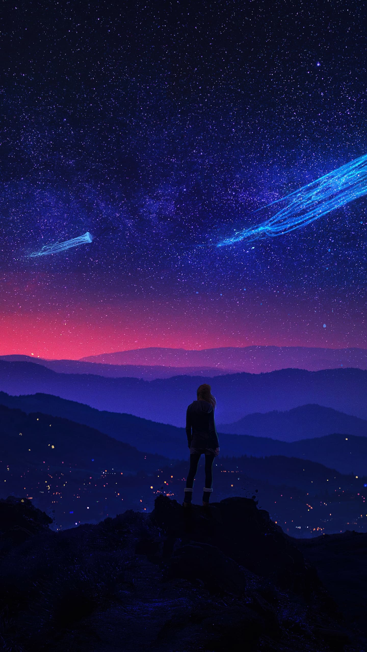 Surreal Girl Night Starry Sky Night Sky Jellyfishes Dream x