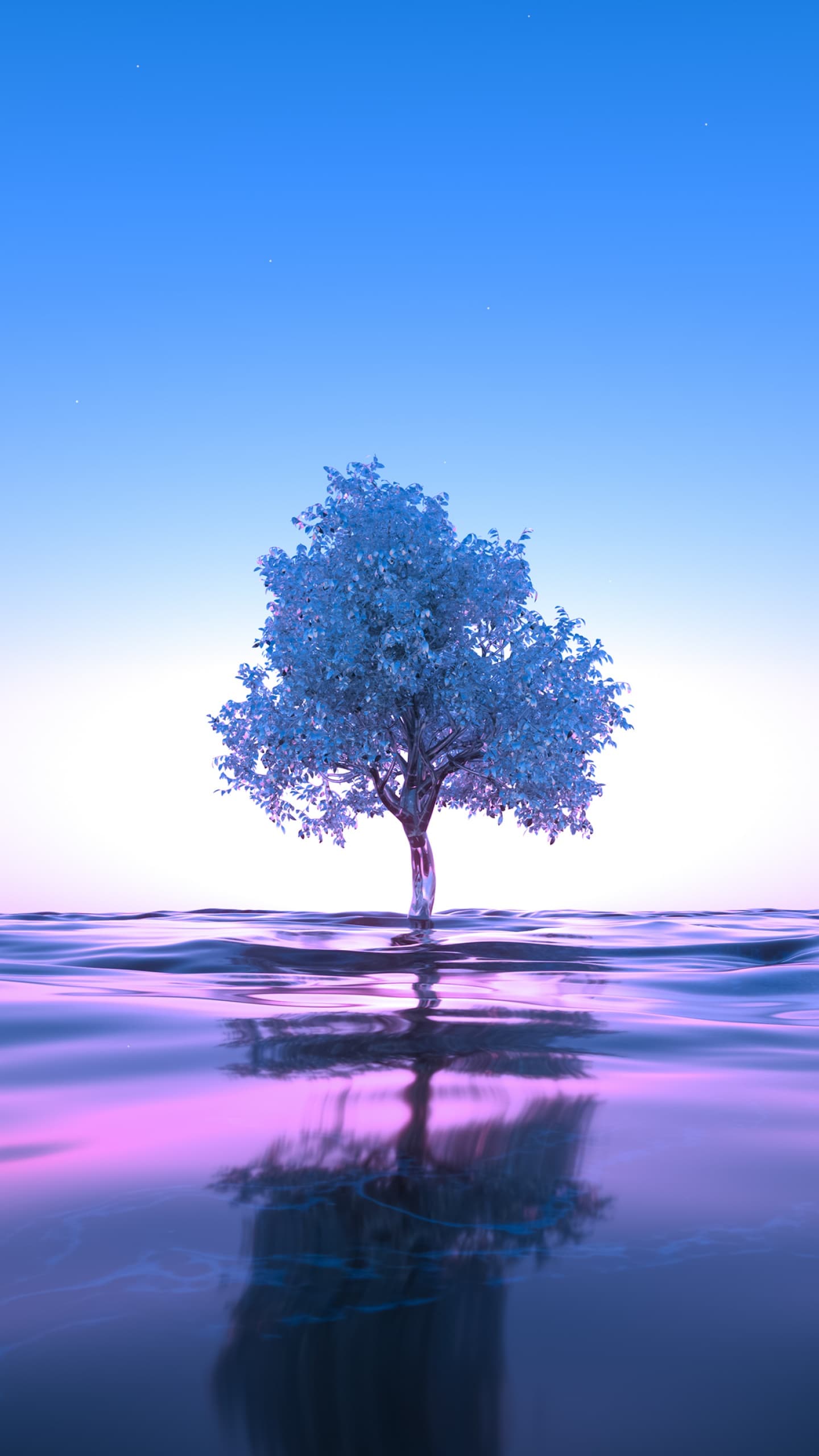 Tree Neon Body Of Water Reflection Clear Sky Pink Blue x - free HD phone wallpaper for iPhone and Android, 1284x2778