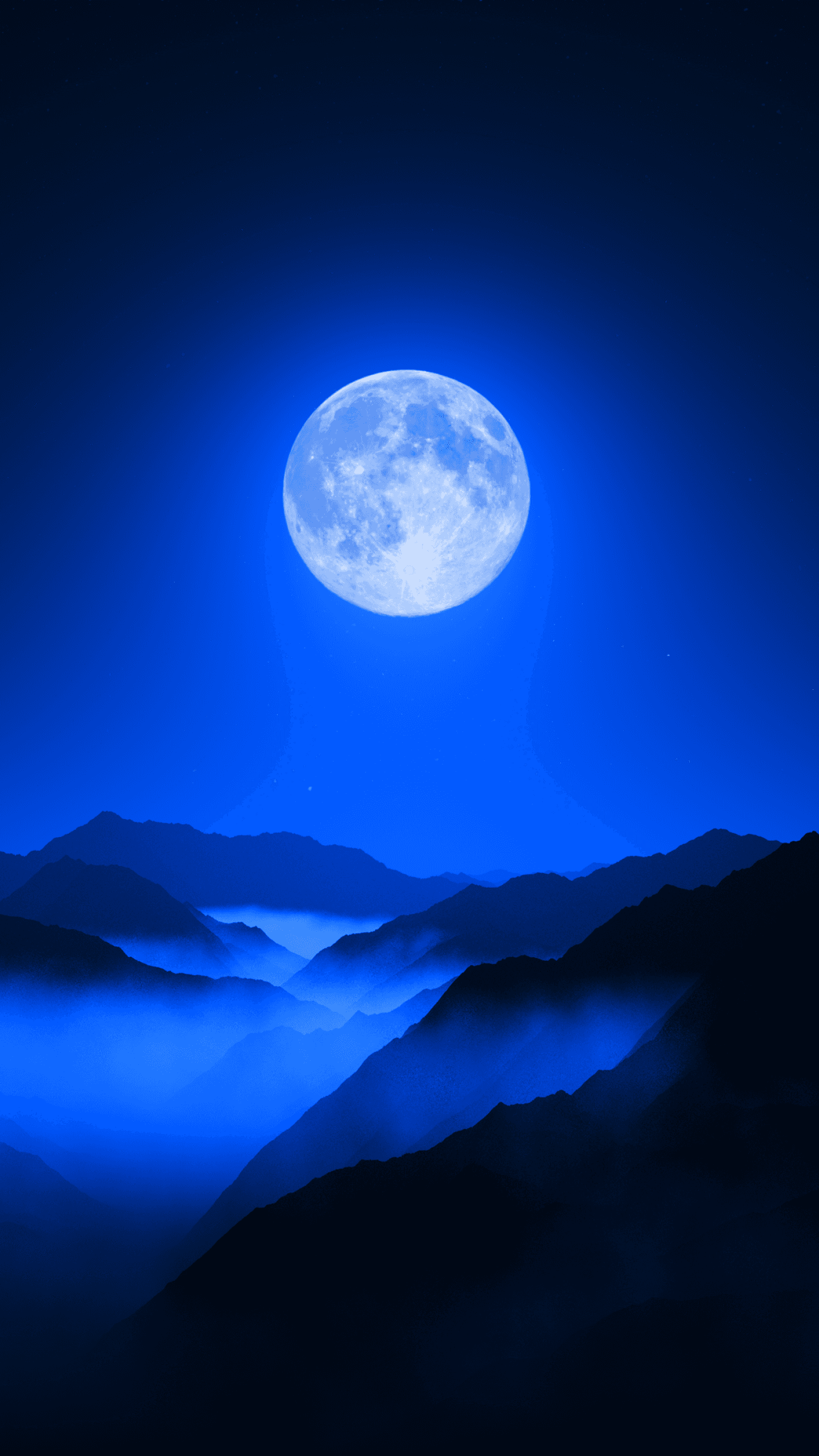 Twilight Moon Valley Mountain Range Night Sky Foggy x