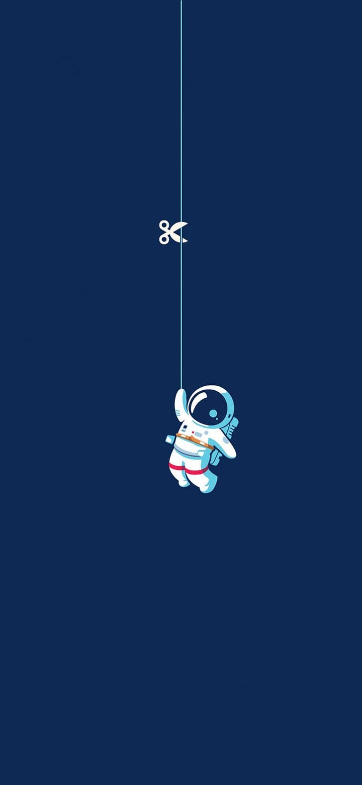 Vertical Astronaut Scissors Simple Background Blue Background Hd Wallpaper Preview